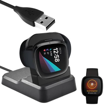 Desktop Dock Station Įkroviklis Adapteris Bazės Savininkas USB Įkrovimo Kabelis Laido Stovėti Fitbit Prasme/ Versa 3 Žiūrėti Versa3 Smartwatch